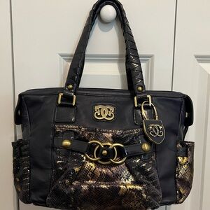 Sharif 1827 navy blue with gold snake skin leather handbag